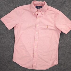 Ralph Lauren Oxford Shirt Mens XS Pink Flesh Pony Classic Short Sleeve Preppy